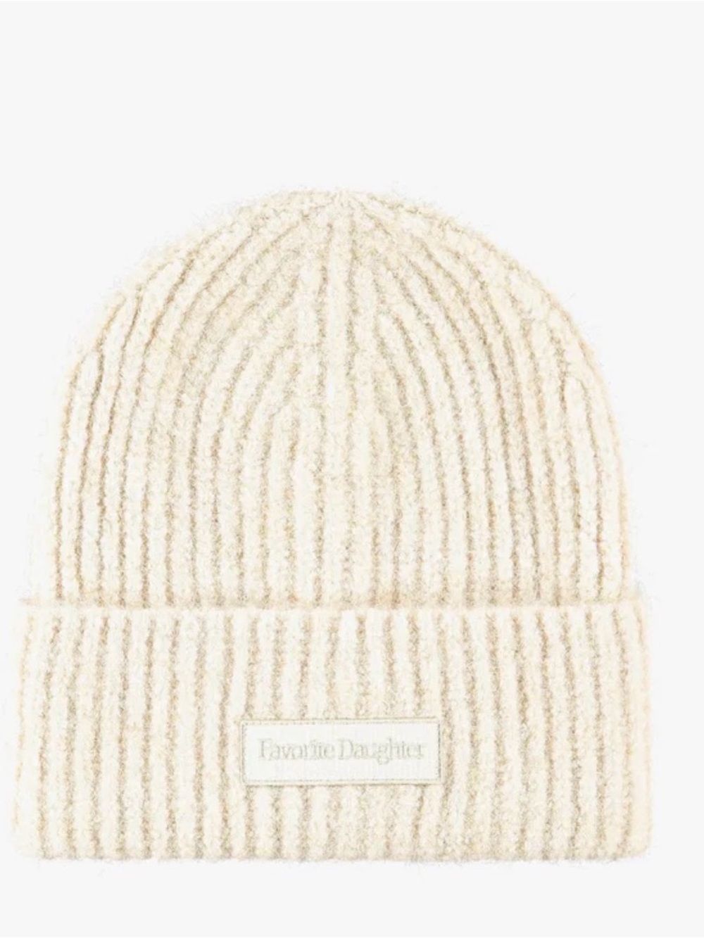 Favorite Daughter logo patch rib beanie hat ivory new
